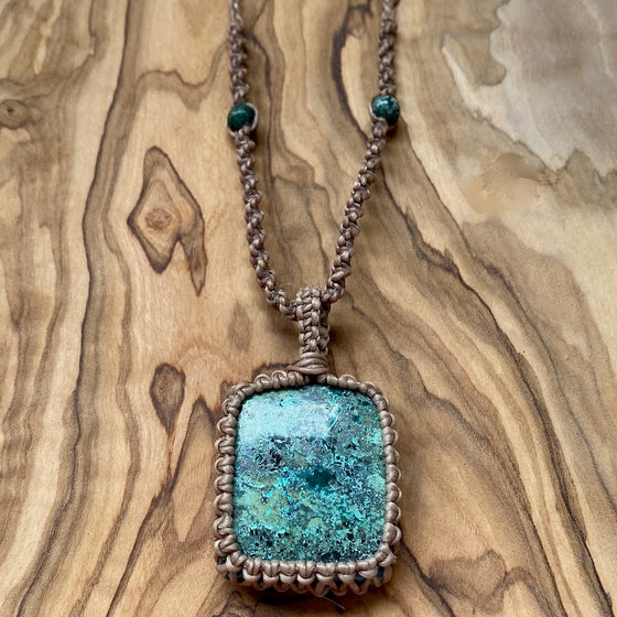 Chrysocolla Necklace - natural cord