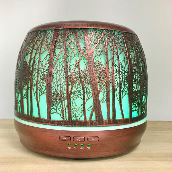 Aroma Diffuser Lantern - Brushed Bronze Large 500ml green light