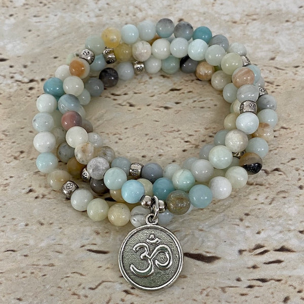 Amazonite 6mm Stone Bracelet with Om Charm