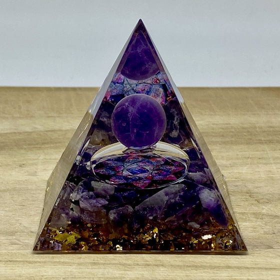 Orgone Pyramid - Amethyst and Amethyst Sphere