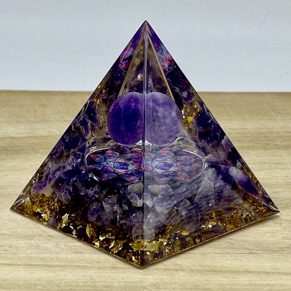 Amethyst and Amethyst Sphere - Orgone Pyramid