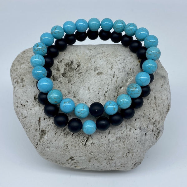 Turquoise and Black Agate 8mm Stone Distance Bracelets