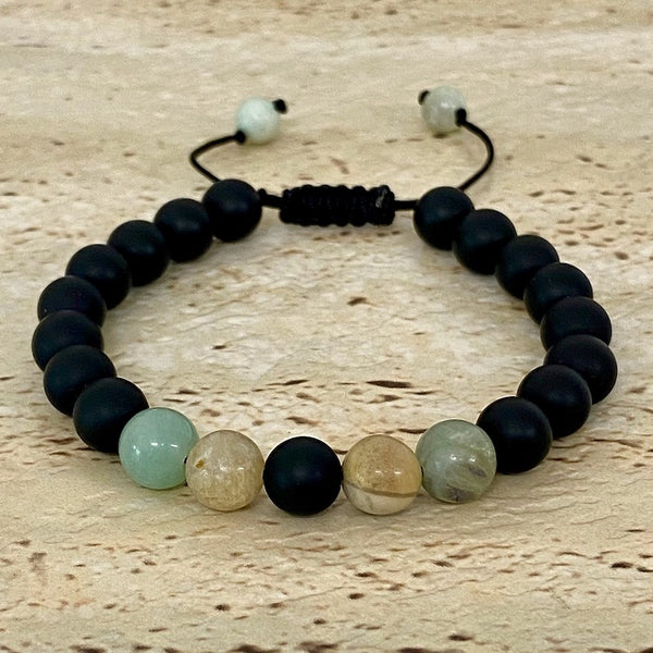 Adjustable Black Onyx Amazonite Bracelet