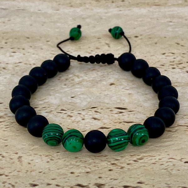 Black Onyx Malachite Bracelet - Adjustable