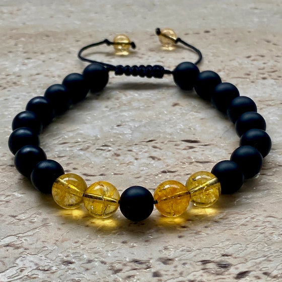 Black Onyx Citrine Bracelet - Adjustable