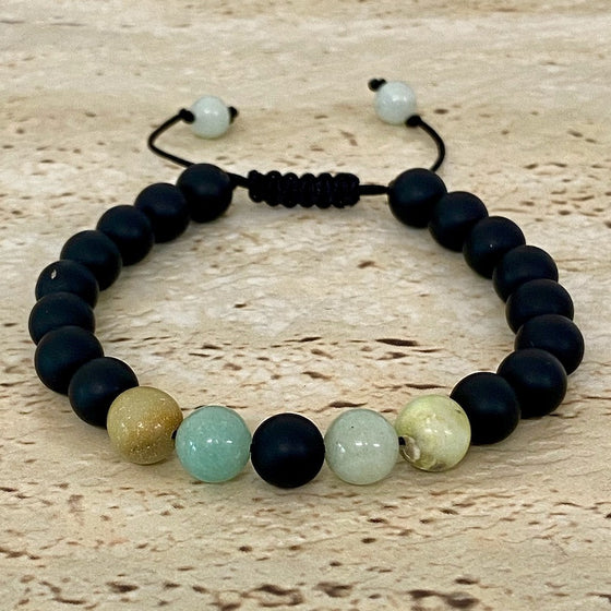 Black Onyx Amazonite Bracelet - Adjustable