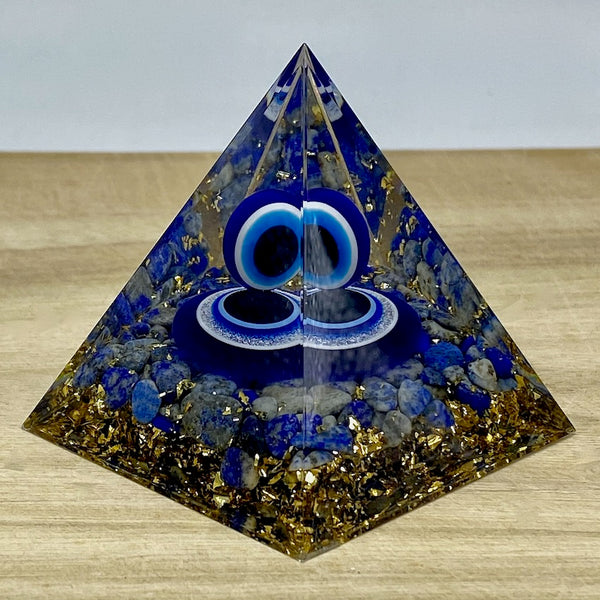 Orgone Pyramid - Lapis Lazuli and Evil Eye Sphere - side view