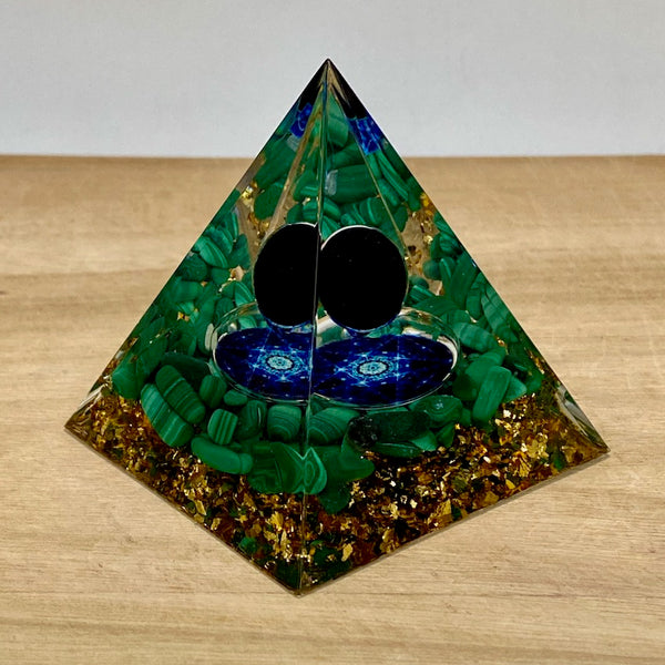 Malachite and Obsidian Sphere - Orgone Pyramid