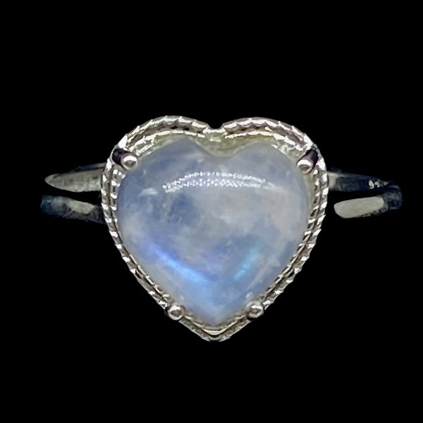 Moonstone Heart Adjustable Ring