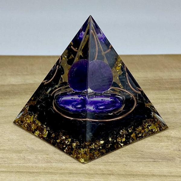 Obsidian and Amethyst Sphere - Orgone Pyramid
