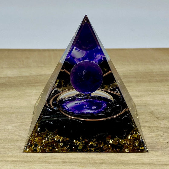 Orgone Pyramid - Obsidian and Amethyst Sphere