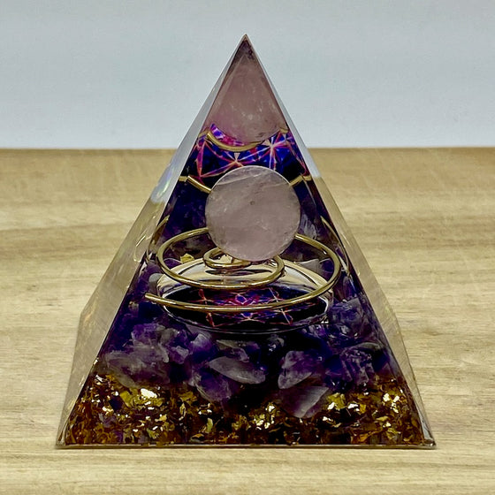 Orgone Pyramid - Amethyst and Rose Quartz Sphere