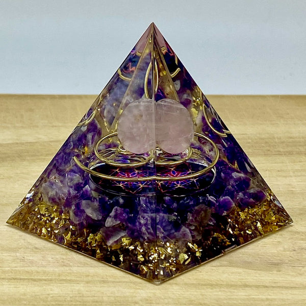 Amethyst and Rose Quartz Sphere - Orgone Pyramid 
