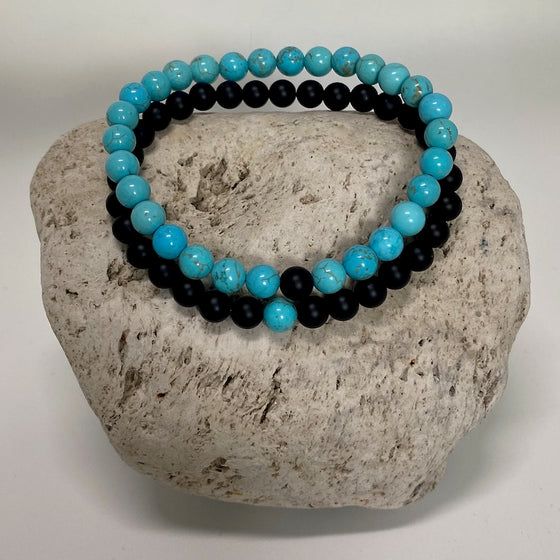 Turquoise and Black Agate 6mm Distance Bracelets