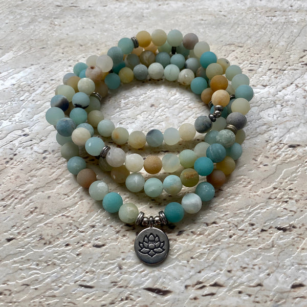 amazonite and lotus mala