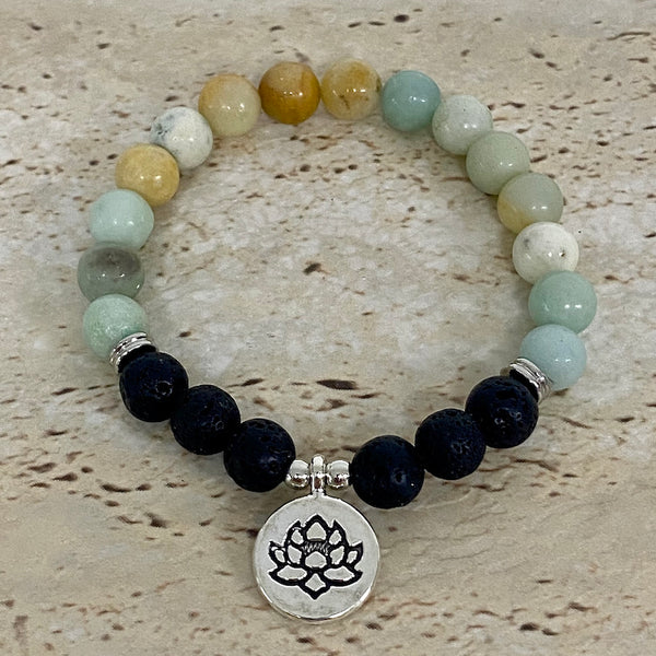 amazonite lava rock with lotus charm

