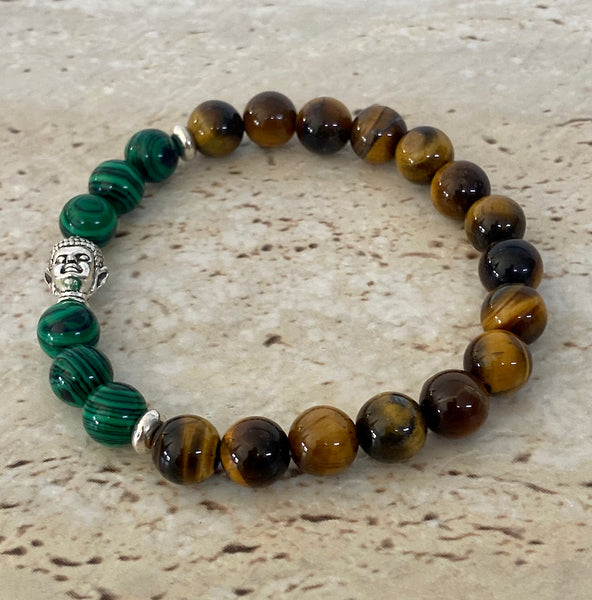 tiger eye green peacock buddha charm bracelet