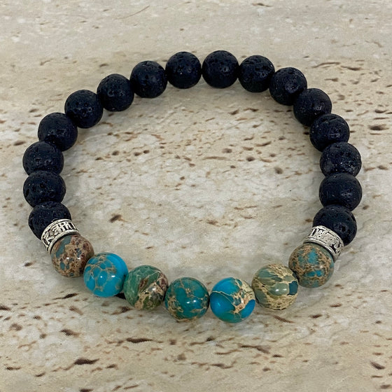 lava rock and blue imperial turquoise bracelet