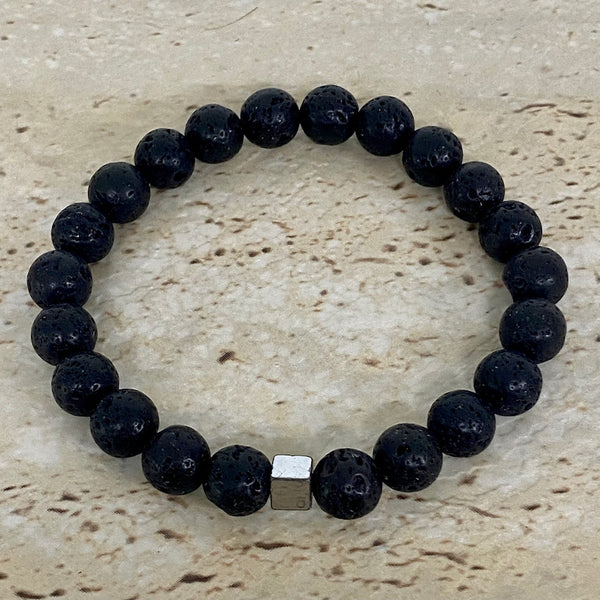 lava rock bracelet with burnished silver spacer