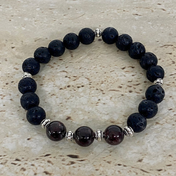 lava rock and red garnet bracelet