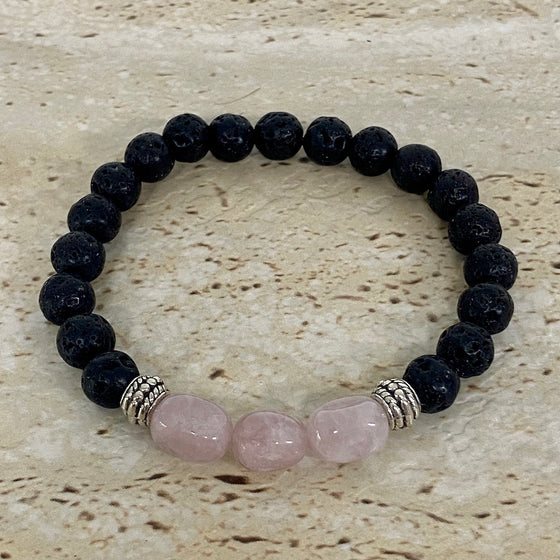 lava rock and rutilated quartz bracelet
