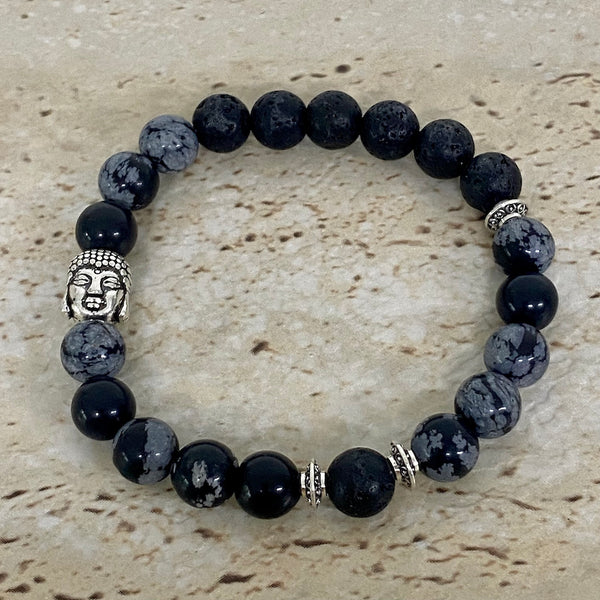 lava rock snowflake obsidian buddha charm
