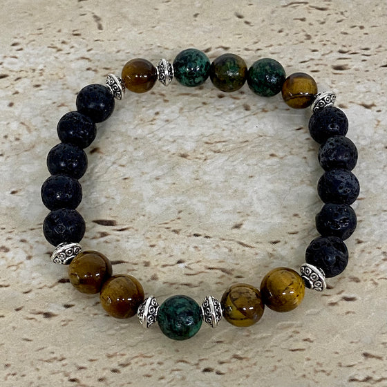 tiger eye lava rock and african turquoise bracelet