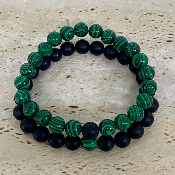 malachite and black agate distance bracelets