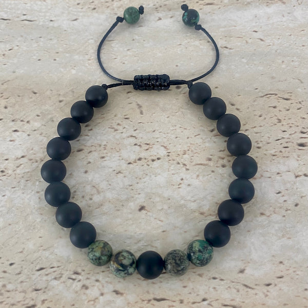 Black Onyx African Turquoise Bracelet - Adjustable