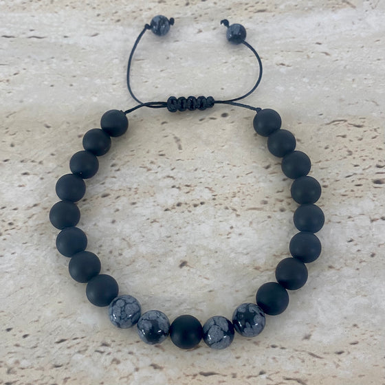 black onyx and snowflake obsidian bracelet