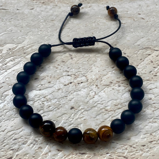 black onyx and tigers eye adjustable bracelet - style 1