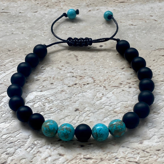 black onyx and turquoise adjustable bracelet