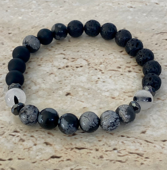 lava rock agate snowflake rutilated quartz bracelet