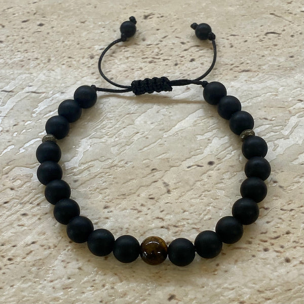 black onyx and tigers eye adjustable bracelet - style 3