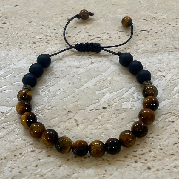 black onyx and tigers eye adjustable bracelet - style 2