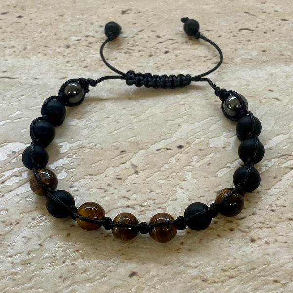 black onyx and tigers eye adjustable bracelet - style 4