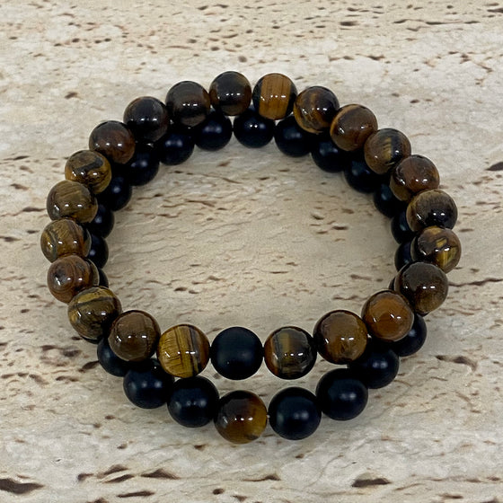 tiger eye and black agate distance bracelet