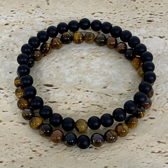 tiger eye and black agate distance bracelets