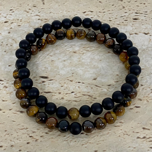 tiger eye and black agate distance bracelets