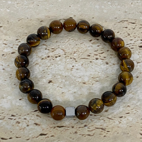 tiger eye bracelet with burnished silver spacer