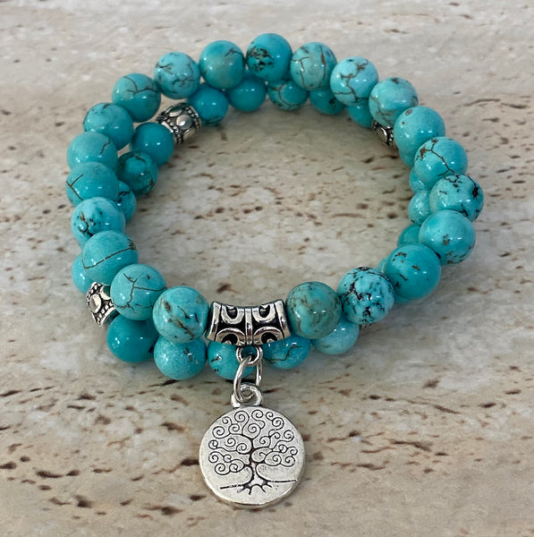 turquoise tree of life charm bracelet set