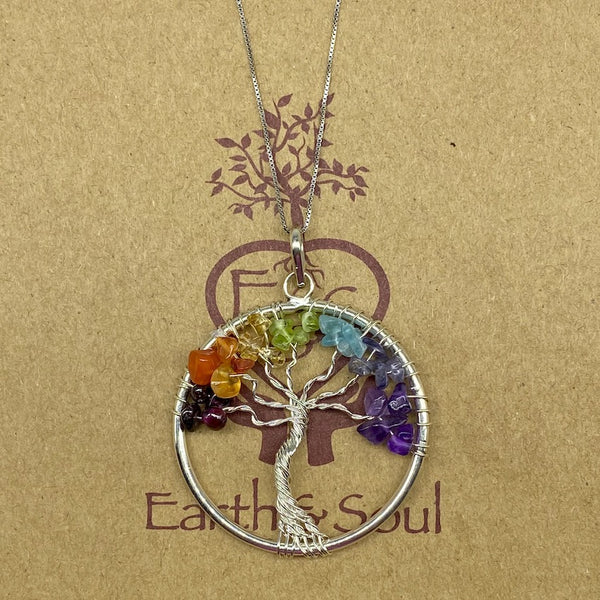 7 Chakra Tree of Life Pendant Necklace - Sterling Silver