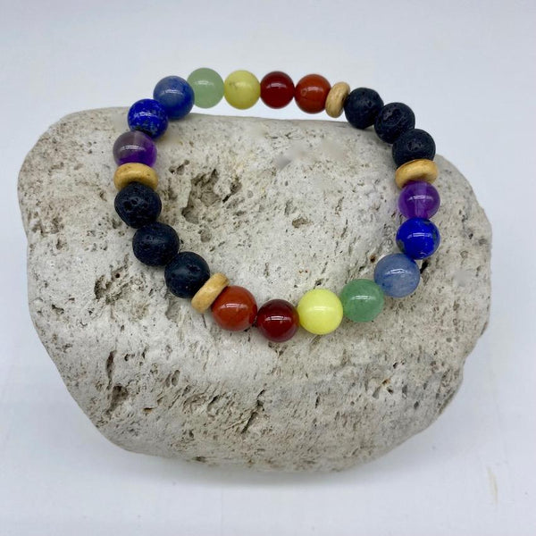 7 Chakra and Lava Rock Healing Crystal Bracelet 8mm