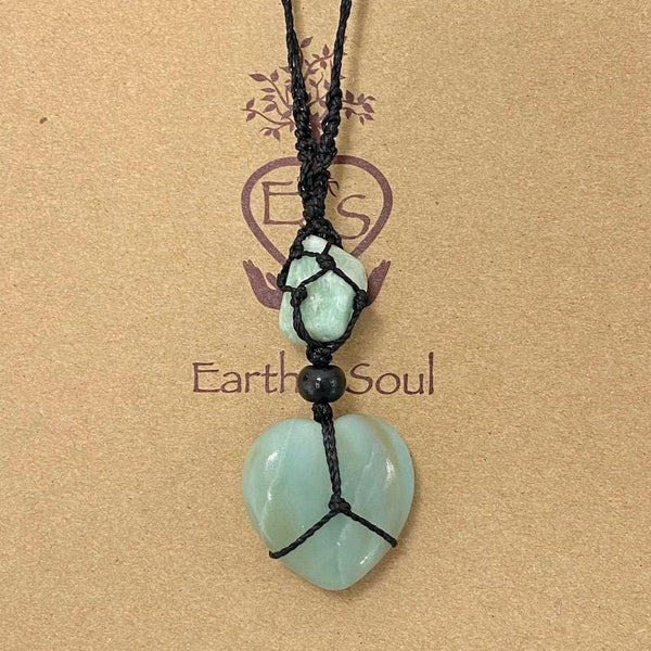 Necklace - Amazonite Crystal Heart - Black cord