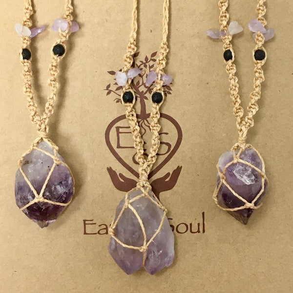 Amethyst Decorative Crystal Necklace - Natural cord