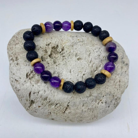 Amethyst and Lava Rock Healing Crystal Bracelet 8mm