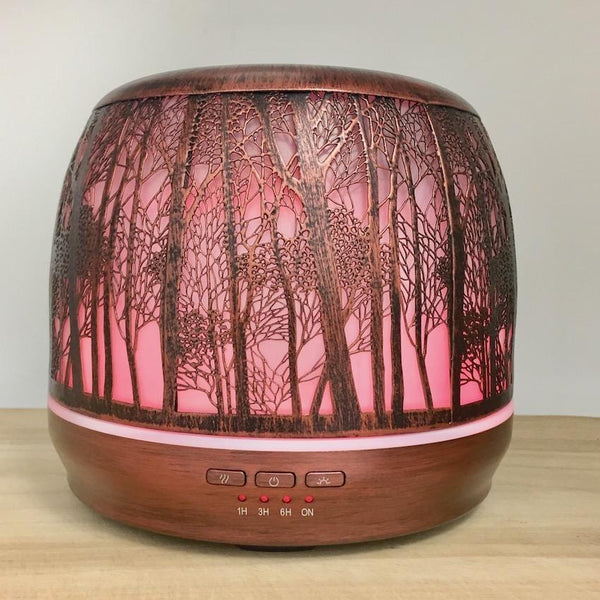 Aroma Diffuser Lantern - Brushed Bronze Large 500ml pink light