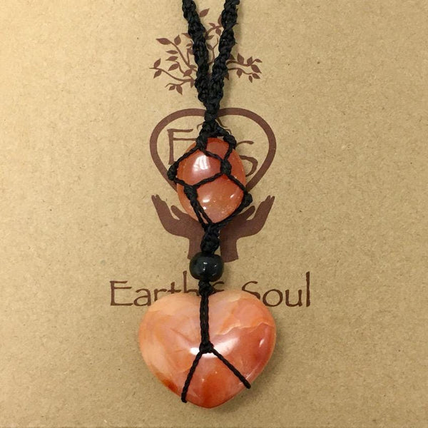 Crystal Heart Necklace Carnelian - Black cord