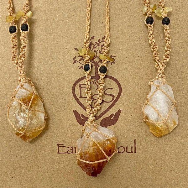 Citrine Decorative Crystal Necklace - Natural cord