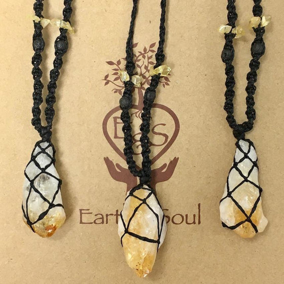 Citrine Decorative Crystal Necklace - Black cord